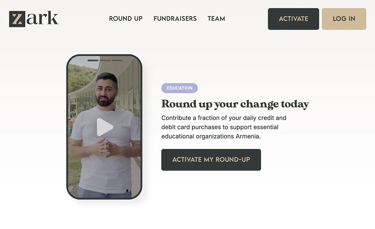 Zark MICRO-GIVING website and app mockup